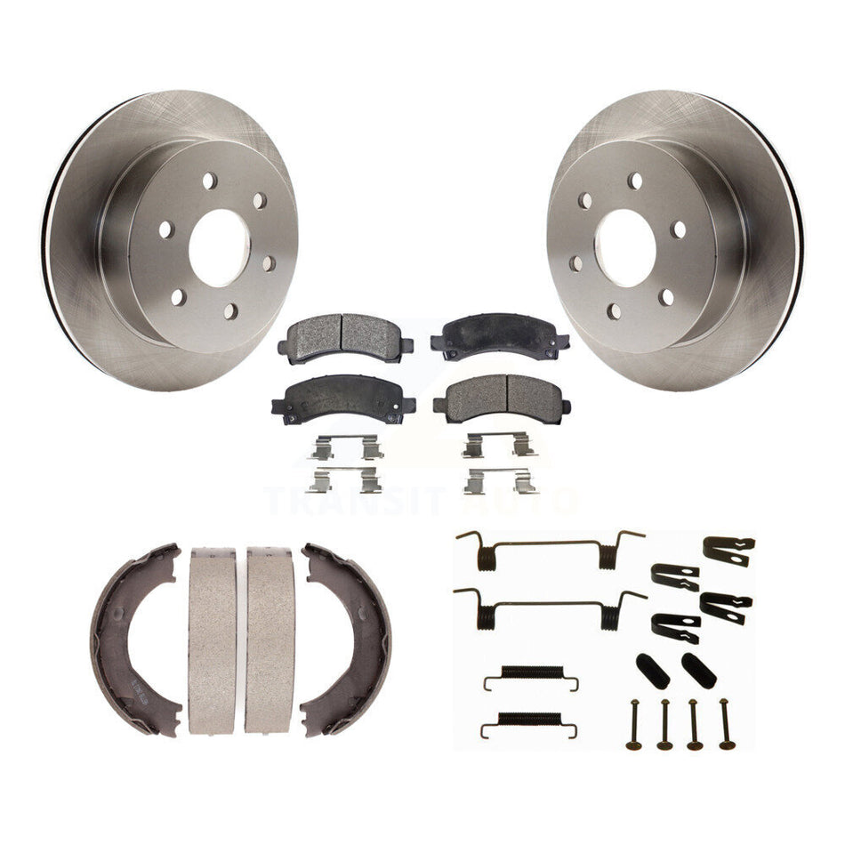 Rear Disc Rotors Semi-Metallic Pads Parking Shoes Hardware Kit For Chevrolet Express 2500 K8F-105015