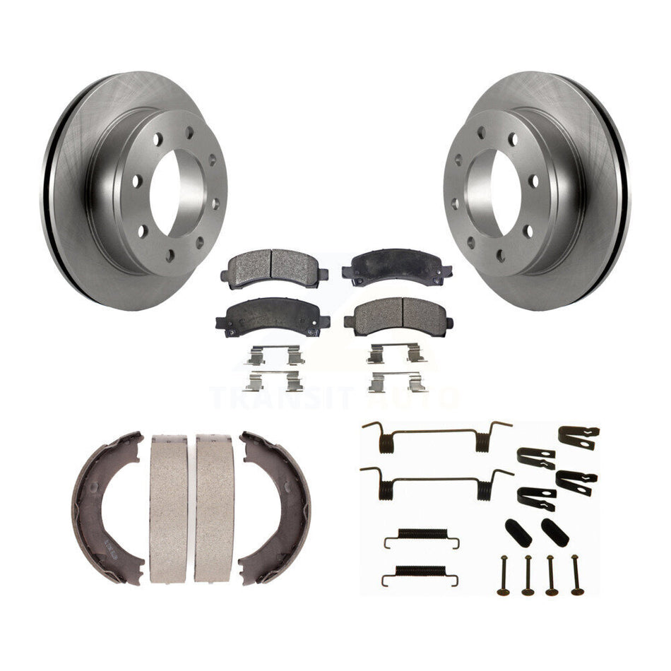 Rear Disc Rotors Semi-Metallic Pads Parking Shoes Hardware Kit For Chevrolet Express 3500 K8F-105017