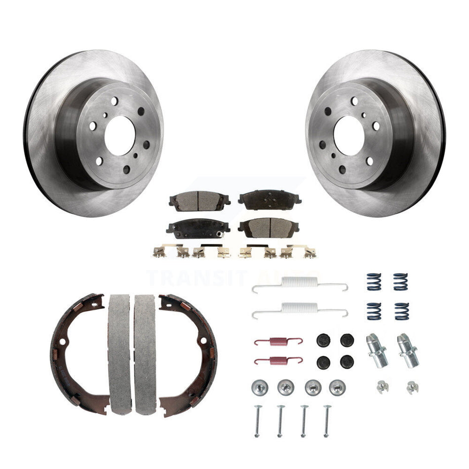 Rear Disc Rotors Semi-Metallic Pads Parking Shoes & Hardware Kit For GMC Chevrolet Sierra K8F-105020
