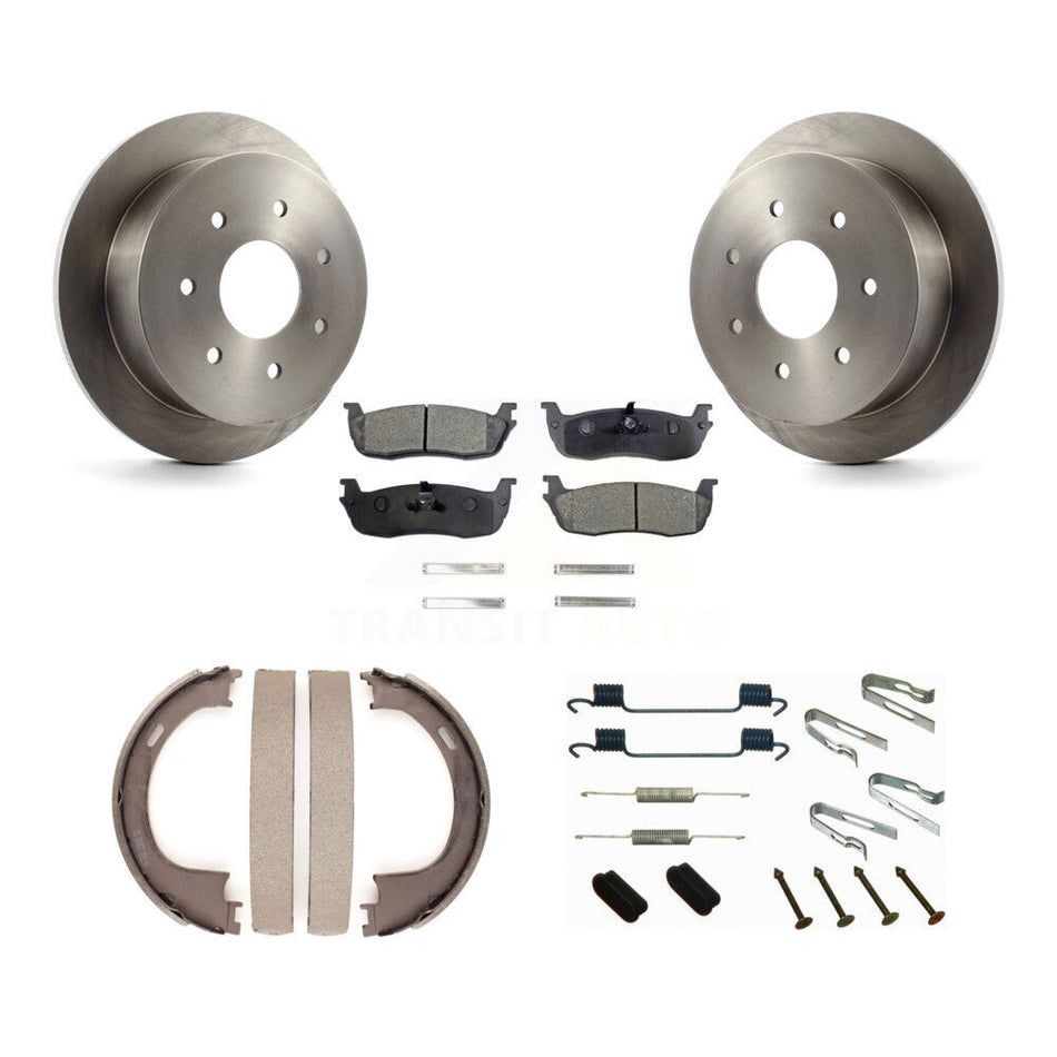 Rear Disc Rotors Semi-Metallic Pads Parking Brake Shoes Hardware Kit For Ford F-150 F-250 K8F-105025