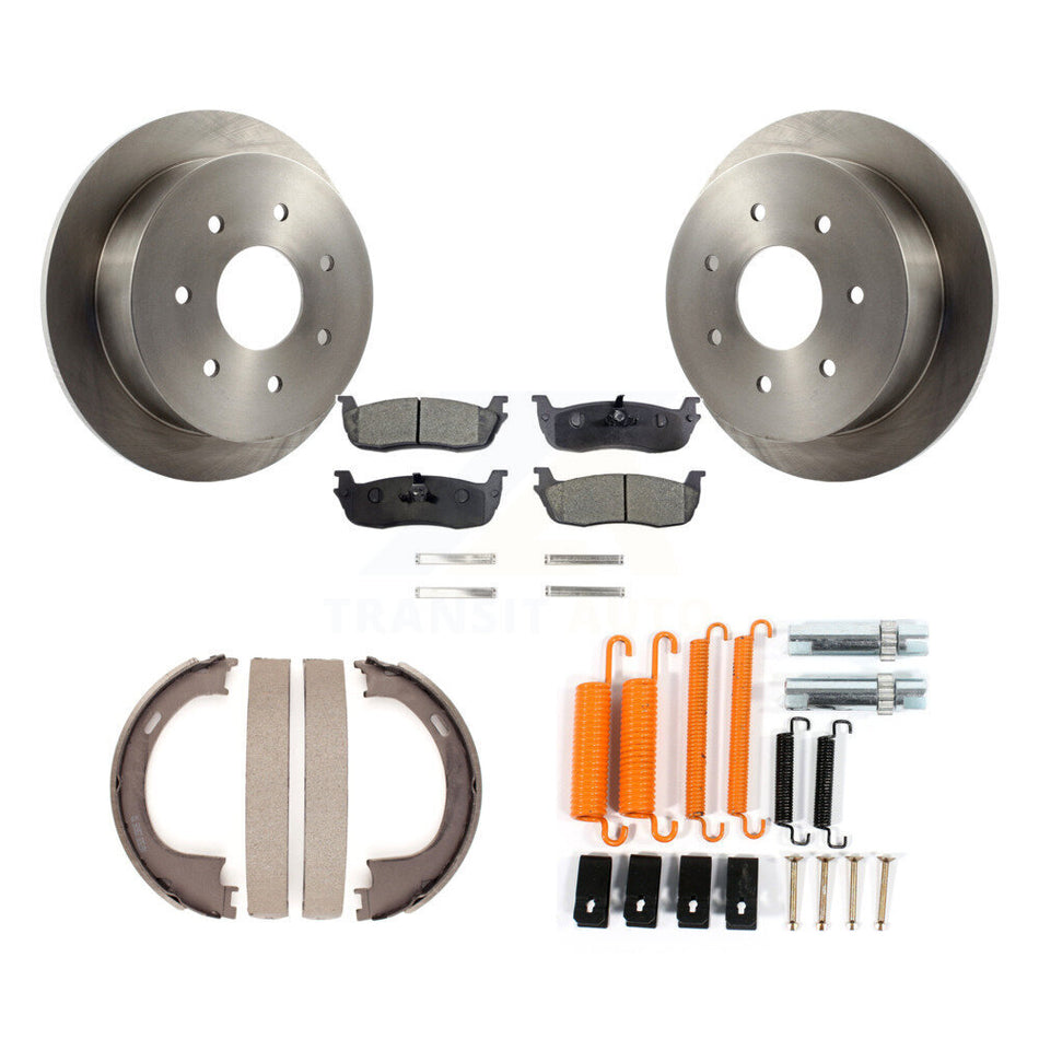 Rear Disc Rotors Semi-Metallic Pads Parking Brake Shoes And Hardware Kit For Ford F-250 K8F-105027