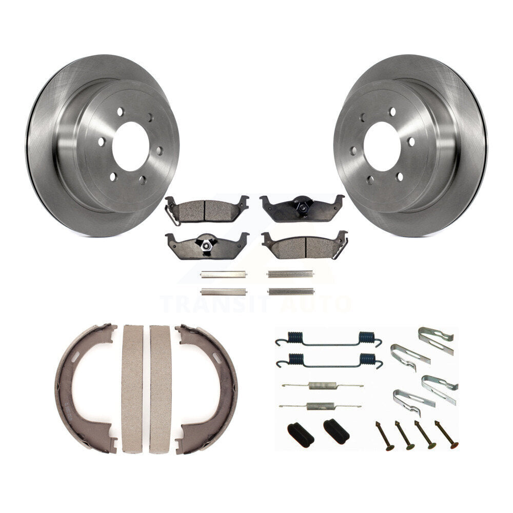 Rear Disc Rotors Semi-Metallic Pads Parking Shoes Hardware Kit For Ford F-150 Lincoln LT K8F-105035