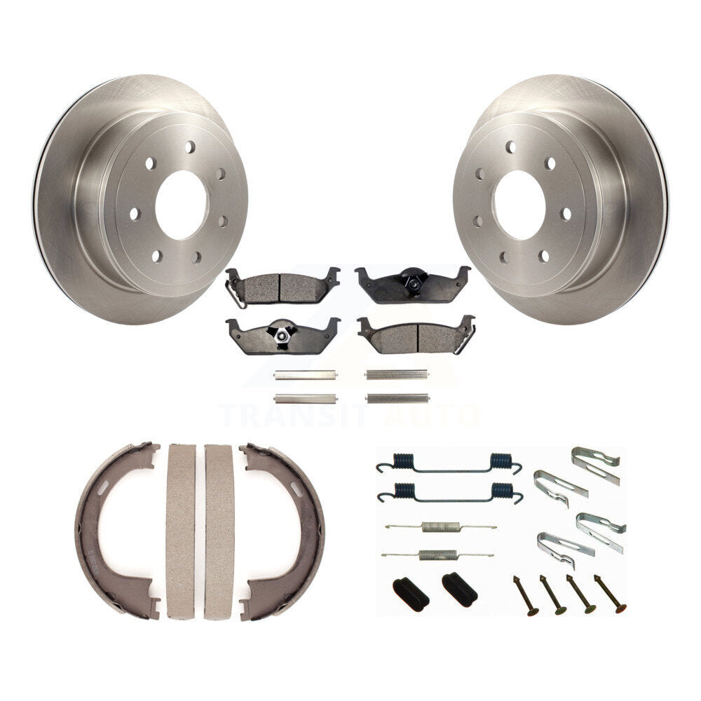 Rear Disc Rotors Semi-Metallic Pads Parking Shoes Hardware Kit For Ford F-150 Lincoln LT K8F-105036