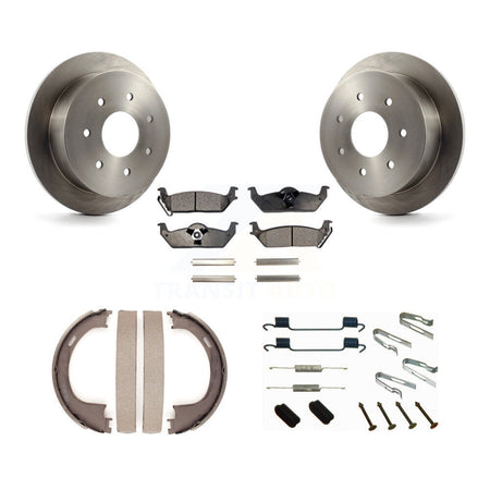 Rear Disc Rotors Semi-Metallic Pads Parking Brake Shoes And Hardware Kit For Ford F-150 K8F-105038