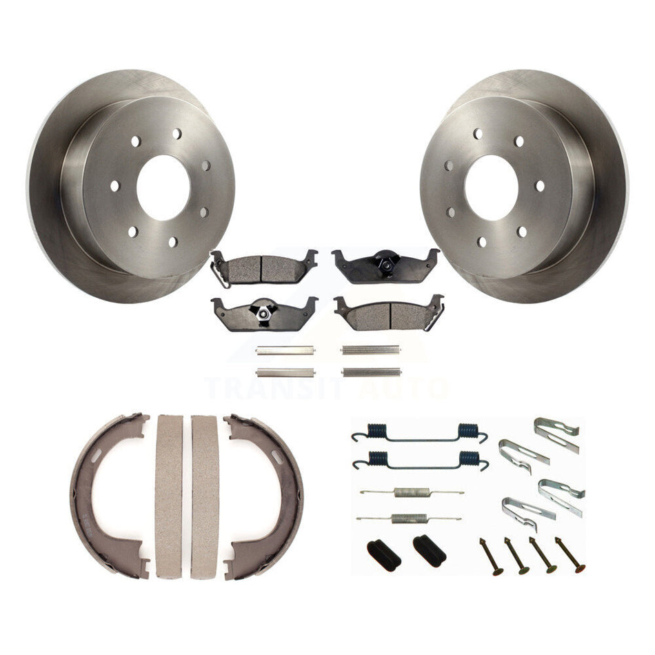 Rear Disc Rotors Semi-Metallic Pads Parking Brake Shoes And Hardware Kit For Ford F-150 K8F-105038
