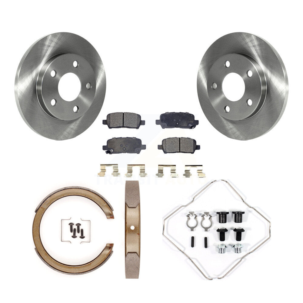 Rear Disc Rotors Semi-Metallic Pads Parking Brake Shoes Hardware Kit For Chevrolet Impala K8F-105041