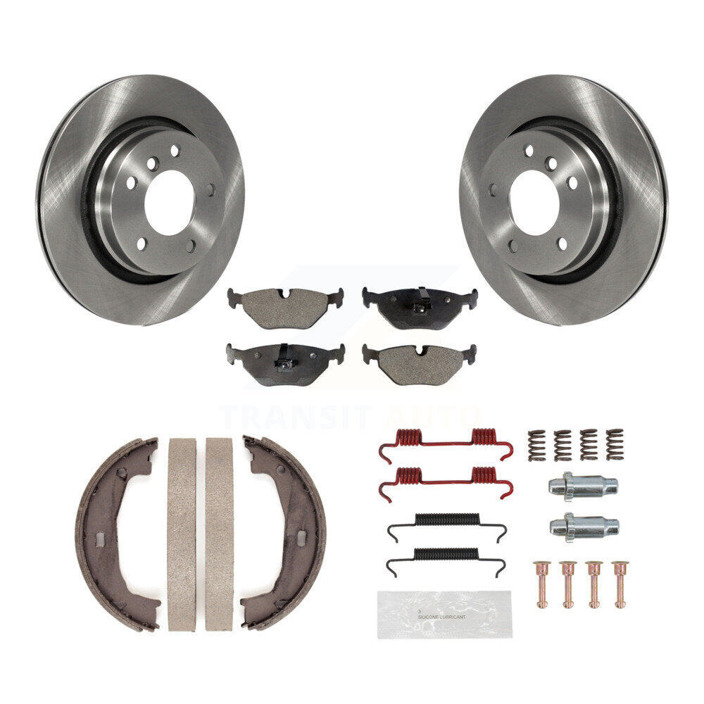 Rear Disc Rotors Semi-Metallic Pads Parking Shoes & Hardware Kit For BMW 325Ci 325i 328i K8F-105050