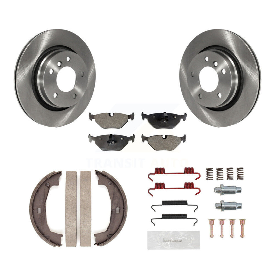 Rear Disc Rotors Semi-Metallic Pads Parking Shoes & Hardware Kit For BMW 325Ci 325i 328i K8F-105050