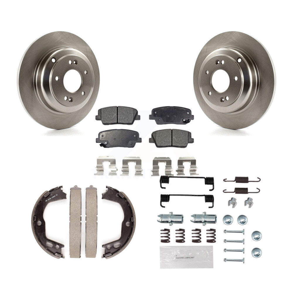 Rear Disc Rotors Semi-Metallic Pads Parking Shoes Hardware Kit For Hyundai Genesis Coupe K8F-105065