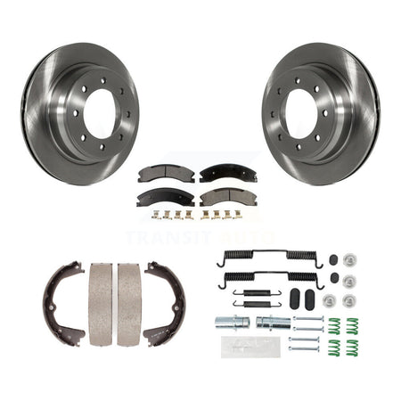 Rear Disc Rotors Semi-Metallic Pads Parking Shoes & Hardware Kit For Nissan NV2500 NV3500 K8F-105066