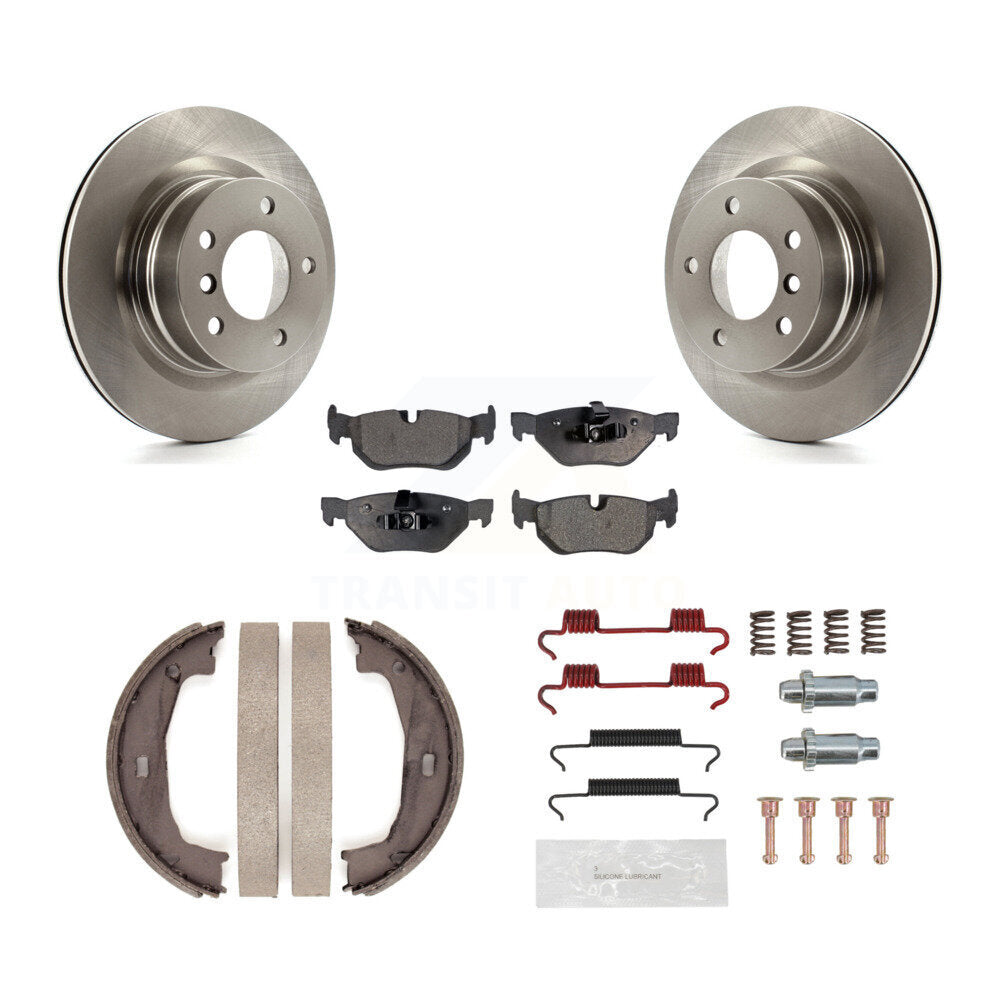 Rear Disc Rotors Semi-Metallic Pads Parking Shoes And Hardware Kit For 2008-2013 BMW 128i K8F-105070