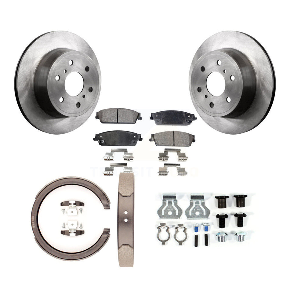 Rear Disc Rotors Semi-Metallic Pads Parking Shoes & Hardware Kit For Chevrolet GMC Sierra K8F-105076