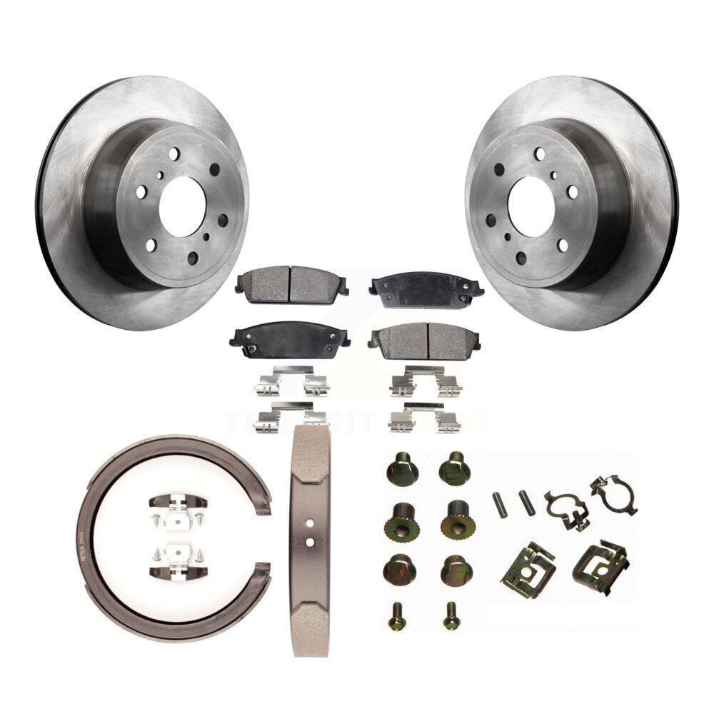 Rear Disc Rotors Semi-Metallic Pads Parking Shoes & Hardware Kit For Chevrolet Silverado K8F-105078