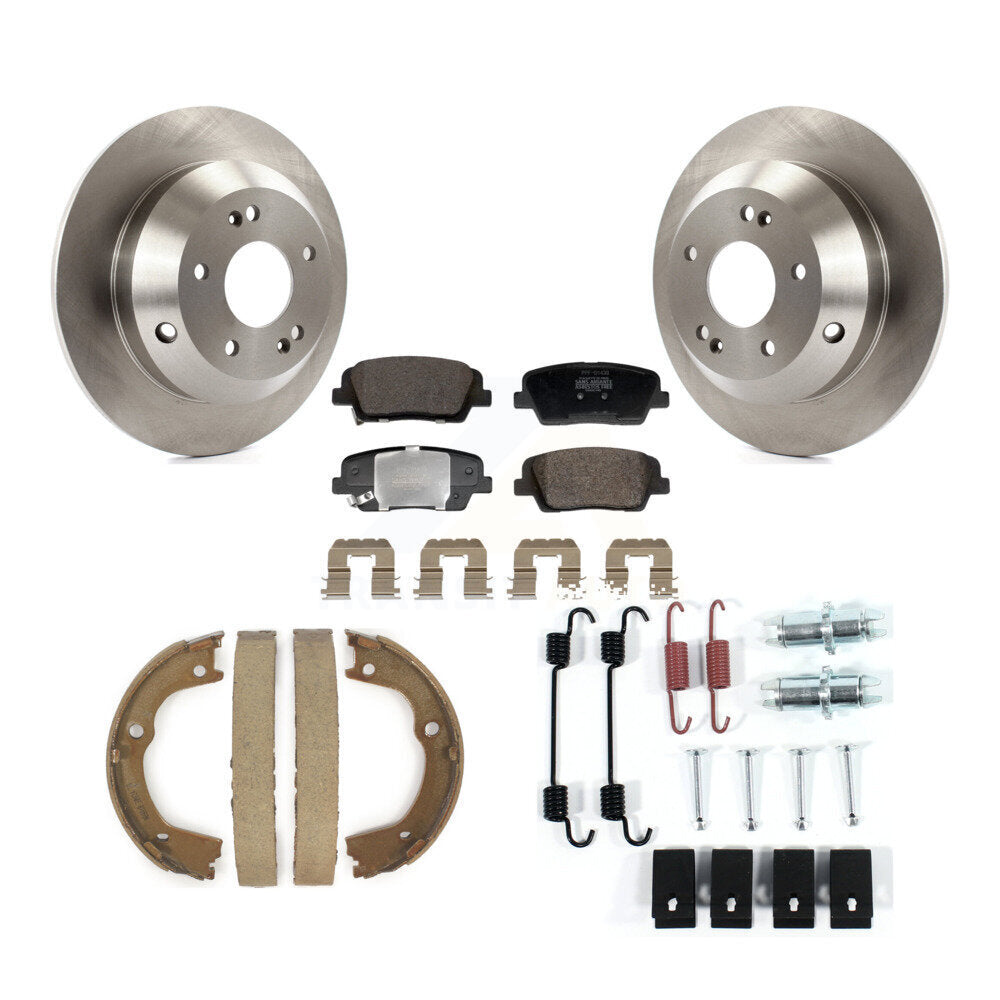 Rear Disc Rotors Semi-Metallic Pads Parking Shoes & Hardware Kit For Hyundai Santa Fe Kia K8F-105083