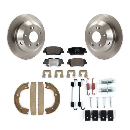Rear Disc Rotors Semi-Metallic Pads Parking Shoes & Hardware Kit For Hyundai Santa Fe Kia K8F-105083