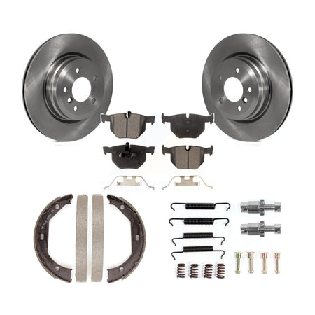 Rear Disc Rotors Semi-Metallic Pads Parking Shoes Hardware Kit For BMW 335i xDrive 335xi K8F-105084