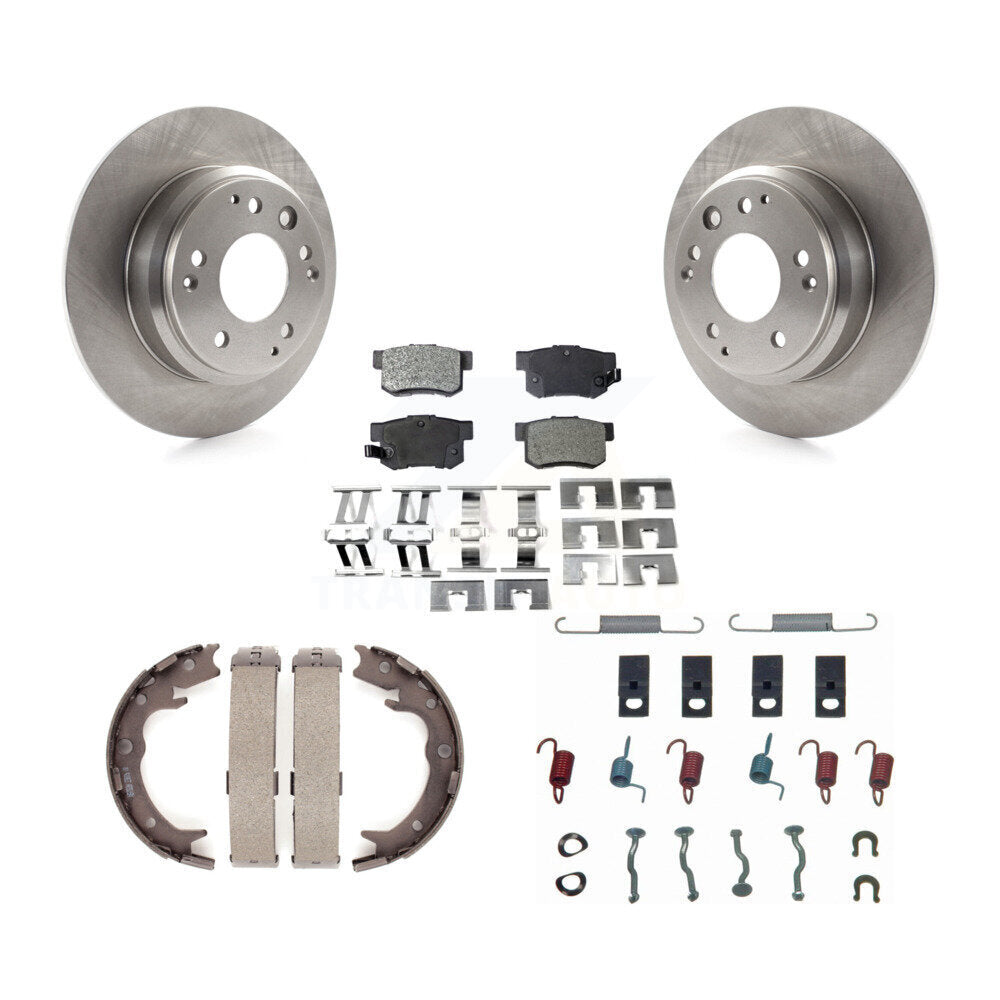 Rear Disc Rotors Semi-Metallic Pads Parking Shoes Hardware Kit For Honda Odyssey Acura RL K8F-105087