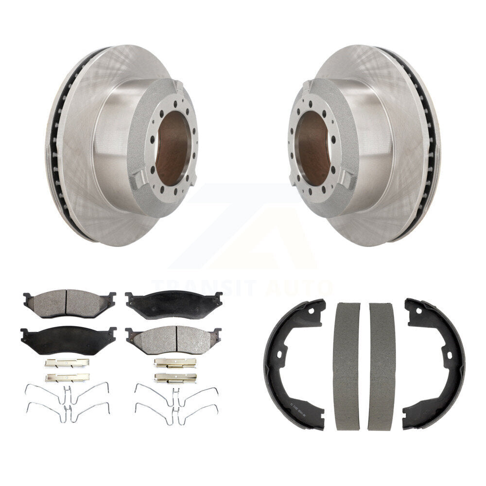 Rear Disc Rotors Semi-Metallic Pads And Parking Brake Shoes Kit For Ford F-450 Super Duty K8F-105303