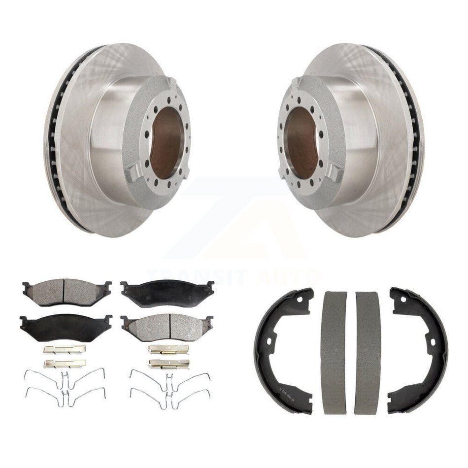 Rear Disc Rotors Semi-Metallic Pads And Parking Brake Shoes Kit For Ford F-450 Super Duty K8F-105303