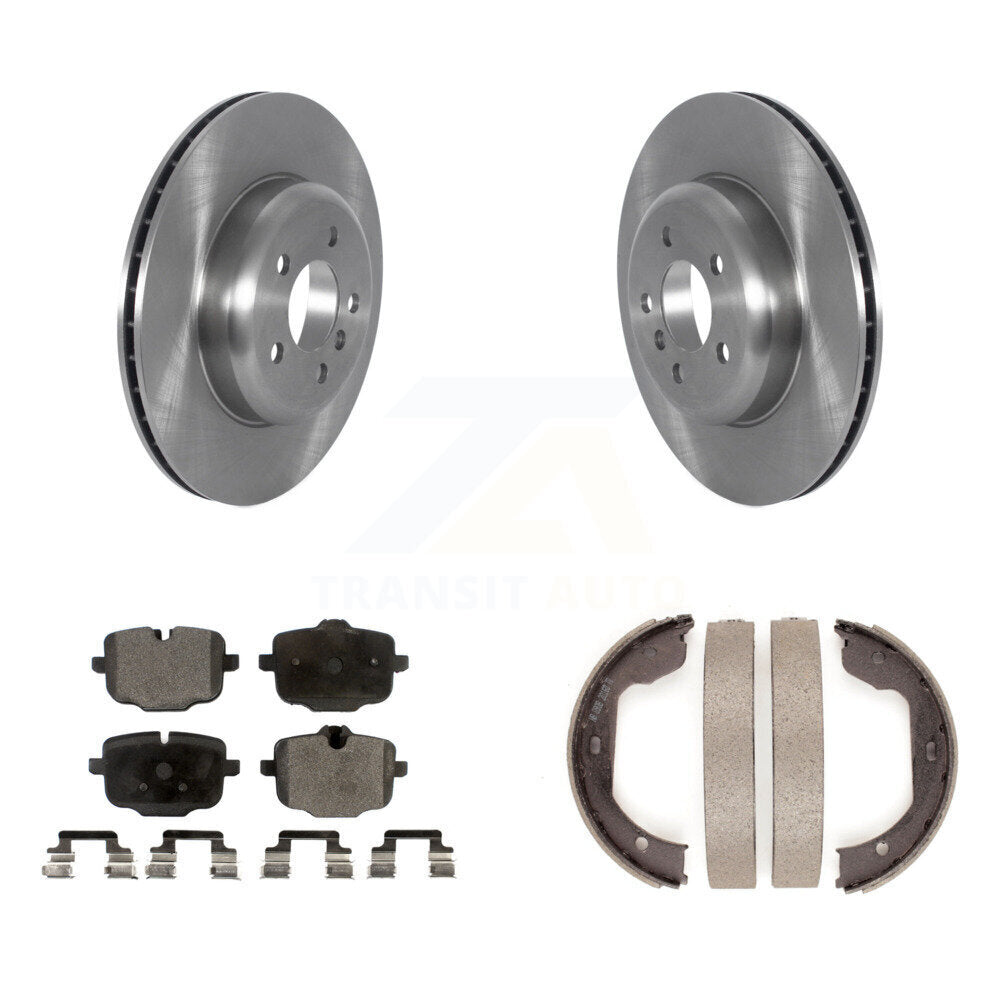 Rear Disc Rotors Semi-Metallic Pads And Parking Brake Shoes Kit For 2011 BMW 550i xDrive K8F-105329