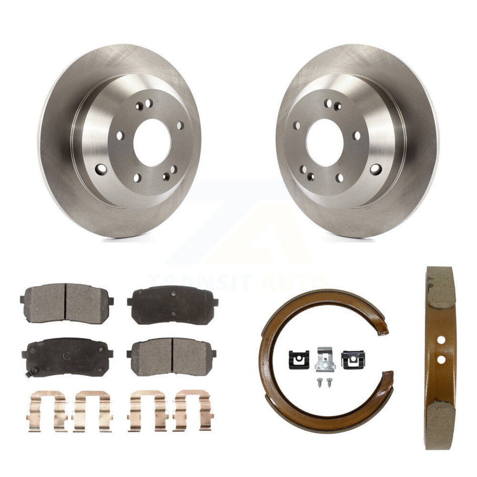 Rear Disc Rotors Semi-Metallic Pads And Parking Brake Shoes Kit For Kia Sedona K8F-105332