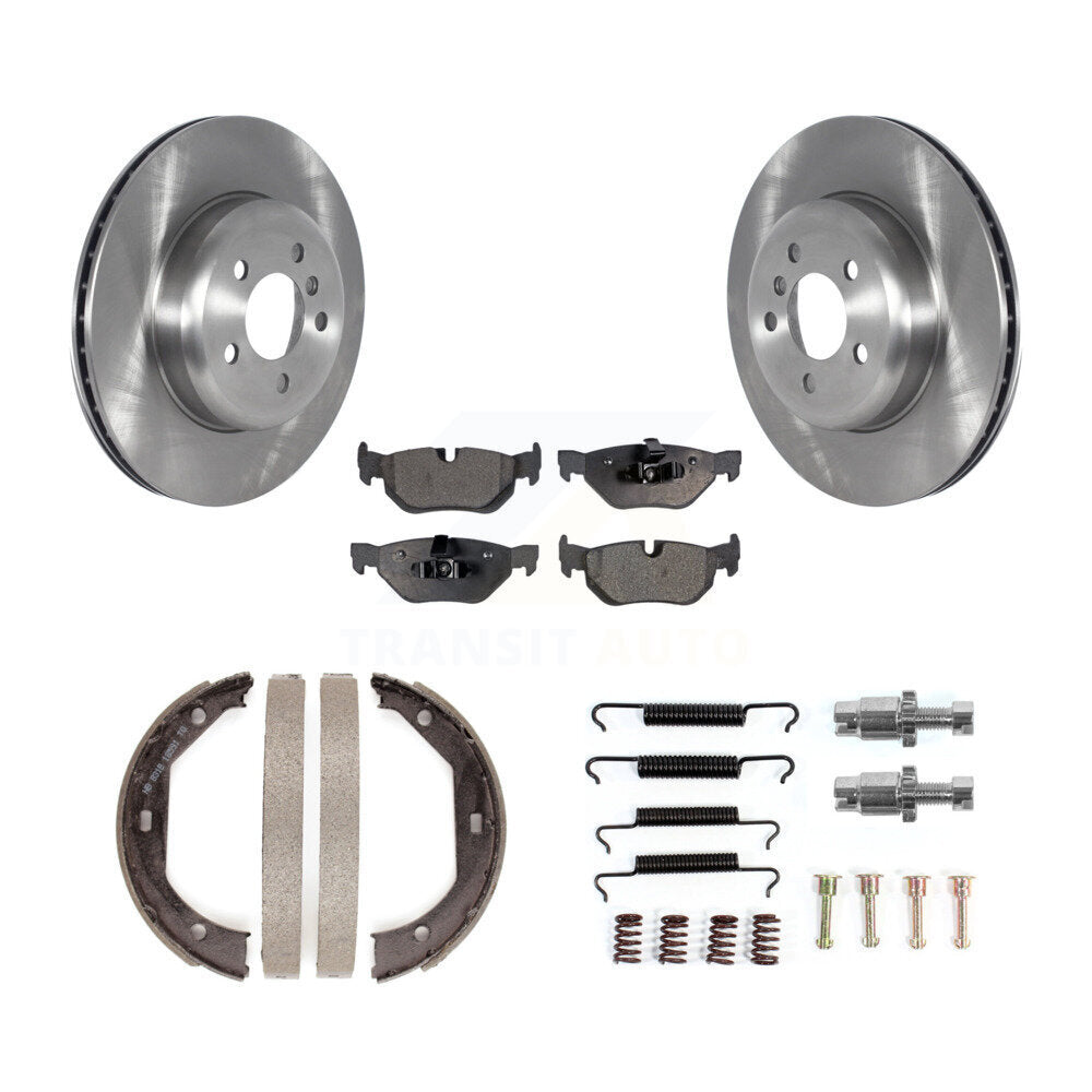 Rear Disc Rotors Semi-Metallic Pads Parking Brake Shoes Hardware Kit For BMW 328i xDrive K8F-105352