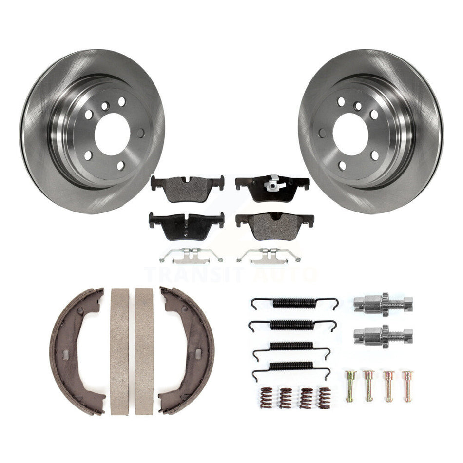 Rear Disc Rotors Semi-Metallic Pads Parking Brake Shoes Hardware Kit For BMW 428i xDrive K8F-105355