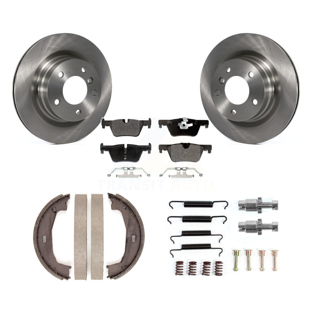 Rear Disc Rotors Semi-Metallic Pads Parking Brake Shoes And Hardware Kit For BMW 328i K8F-105358