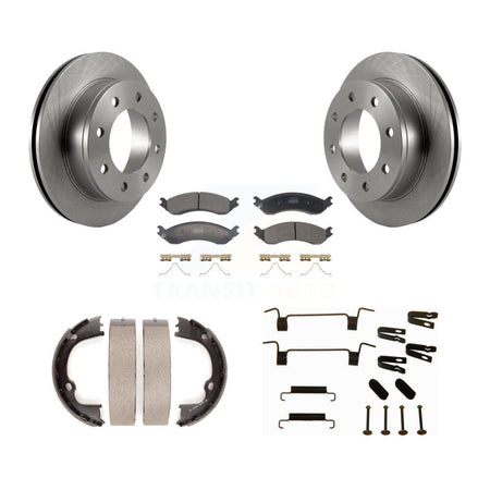 Rear Disc Rotors Semi-Metallic Pads Parking Brake Shoes Hardware Kit For GMC Savana 2500 K8F-105359