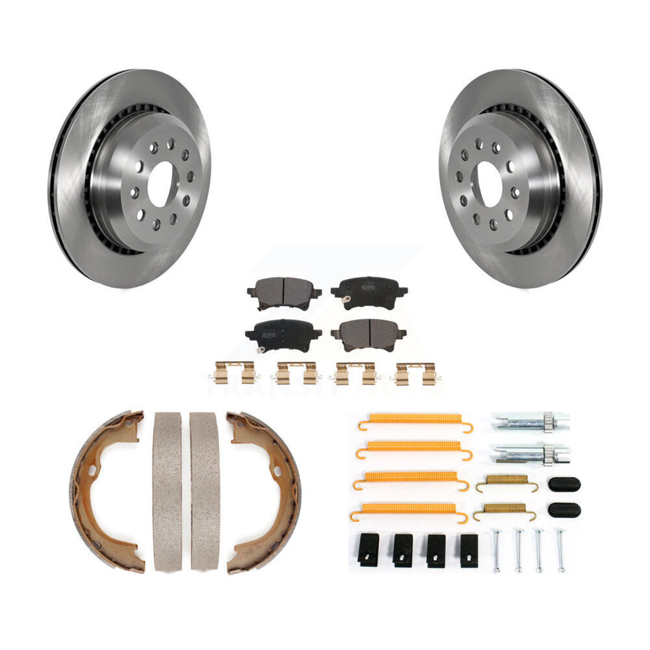Rear Disc Rotors Semi-Metallic Pads Parking Brake Shoes & Hardware Kit For Jeep Wrangler K8F-105366