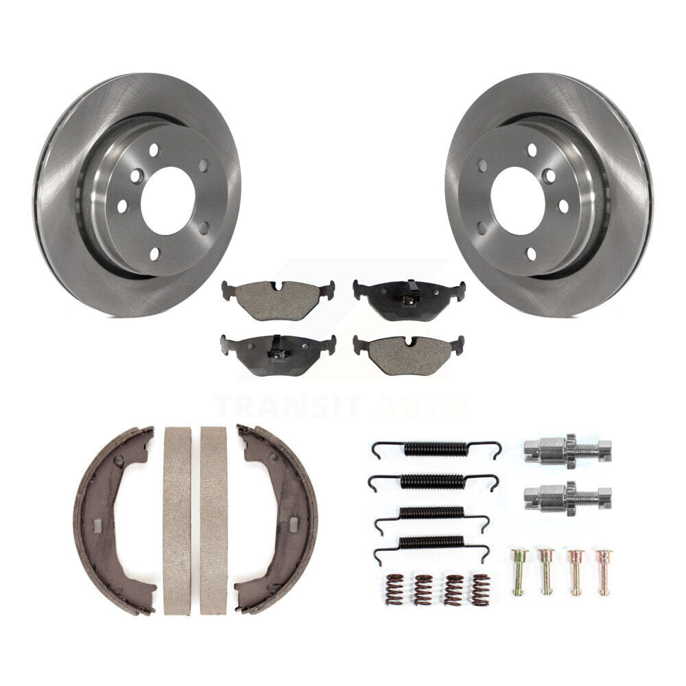 Rear Disc Rotors Semi-Metallic Pads Parking Brake Shoes And Hardware Kit For BMW 320i K8F-105370