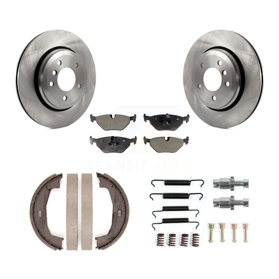 Rear Disc Rotors Semi-Metallic Pads Parking Brake Shoes And Hardware Kit For BMW 320i K8F-105371