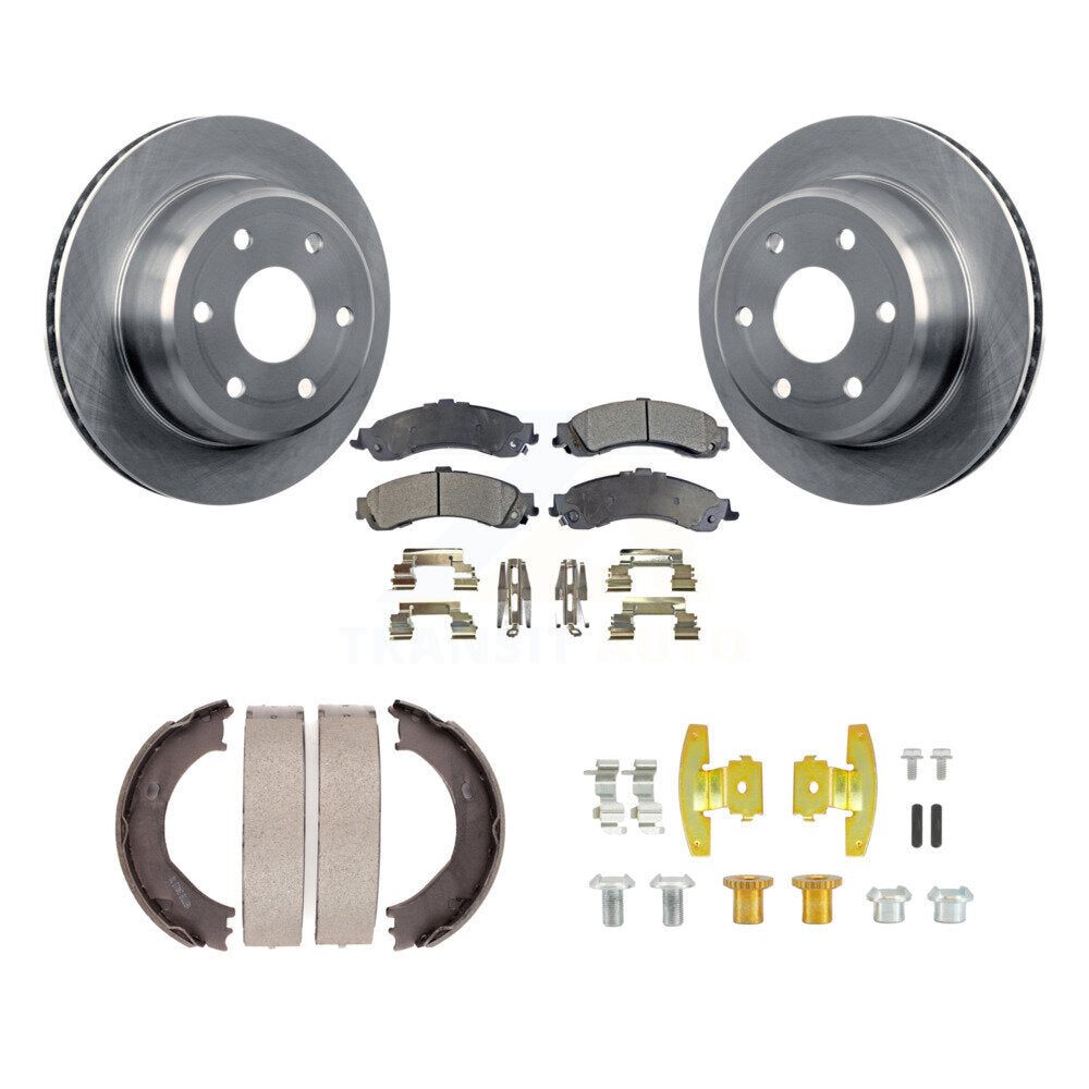Rear Disc Rotors Semi-Metallic Pads Parking Brake Shoes Hardware Kit For GMC Sierra 1500 K8F-105379