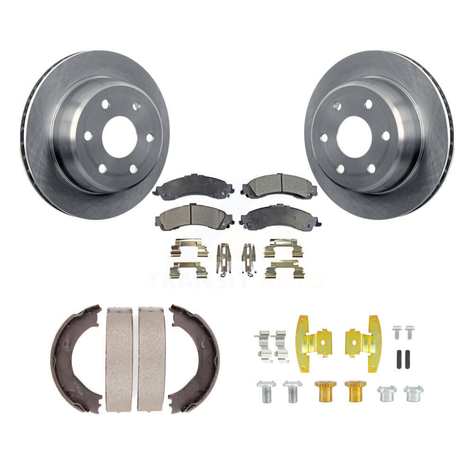 Rear Disc Rotors Semi-Metallic Pads Parking Brake Shoes Hardware Kit For GMC Sierra 1500 K8F-105379