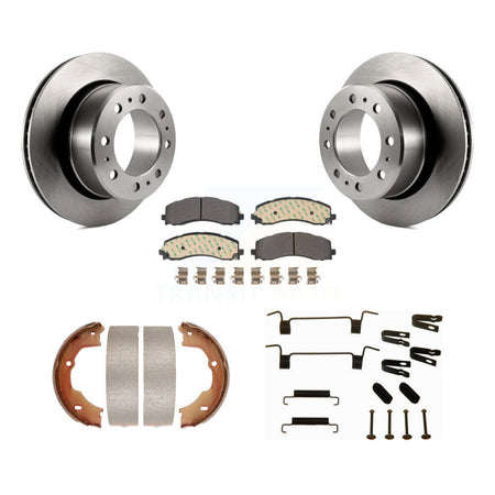 Rear Disc Rotors Semi-Metallic Pads Parking Brake Shoes And Hardware Kit For Ram 3500 K8F-105388