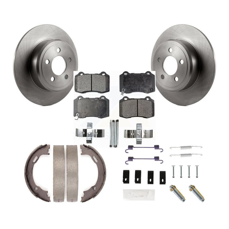 Rear Disc Rotors Semi-Metallic Pads Parking Brake Shoes And Hardware Kit For Chrysler 300 K8F-105391