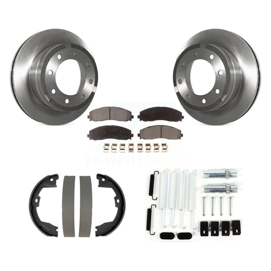 Rear Disc Rotors Semi-Metallic Pads Parking Shoes Hardware Kit For Ford F-350 Super Duty K8F-105402