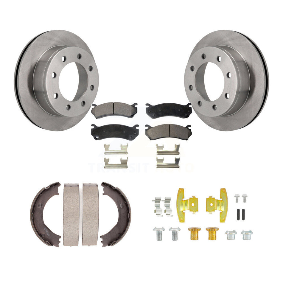 Rear Disc Rotors Semi-Metallic Pads Parking Shoes Hardware Kit For Chevrolet Suburban GMC K8F-105405