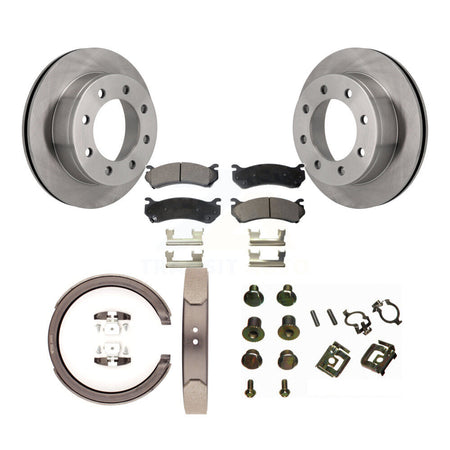 Rear Disc Rotors Semi-Metallic Pads Parking Brake Shoes Hardware Kit For GMC Sierra 2500 K8F-105406