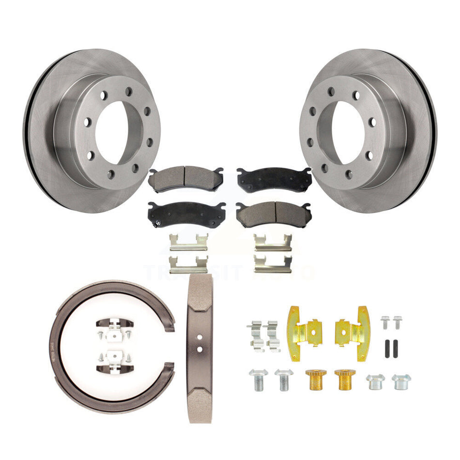 Rear Disc Rotors Semi-Metallic Pads Parking Shoes Hardware Kit For GMC Yukon XL 2500 8.1L K8F-105409