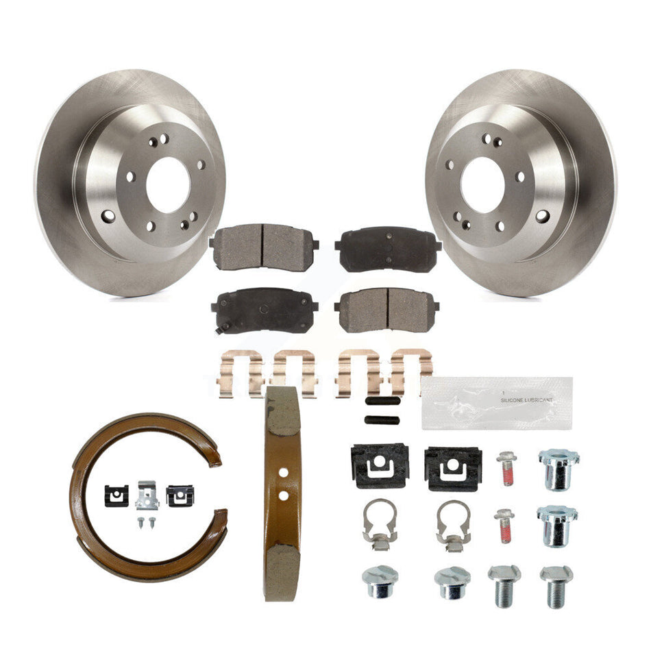 Rear Disc Rotors Semi-Metallic Pads Parking Brake Shoes And Hardware Kit For Kia Sedona K8F-105411
