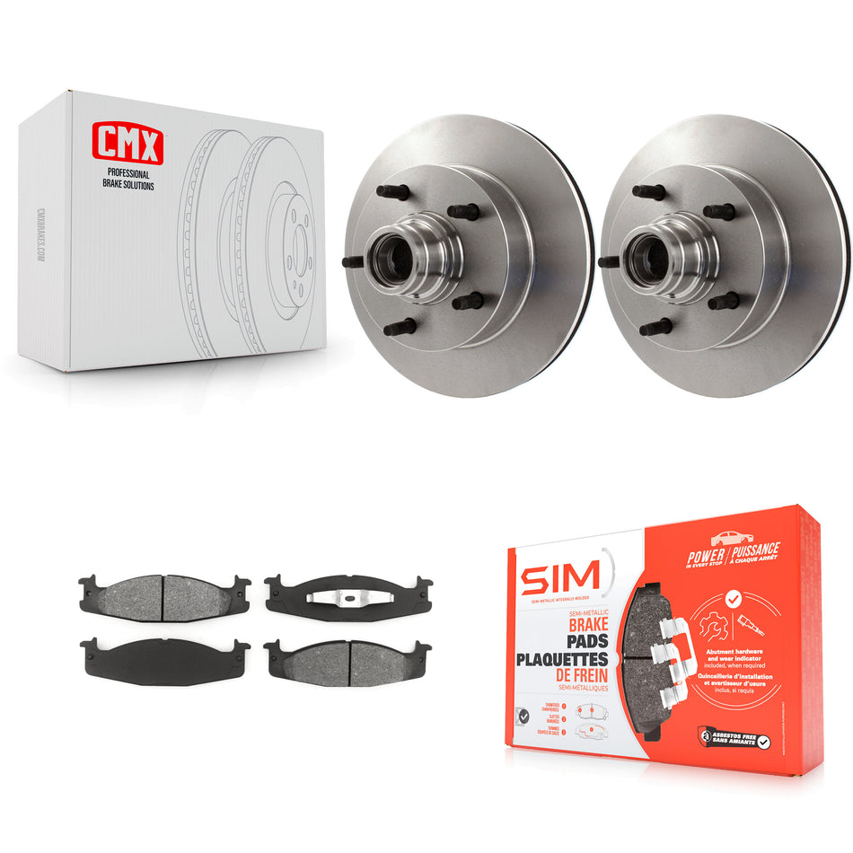 Front Disc Brake Rotors Hub Assembly And Semi-Metallic Pads Kit For Ford F-150 E-150 Econoline K8S-100696
