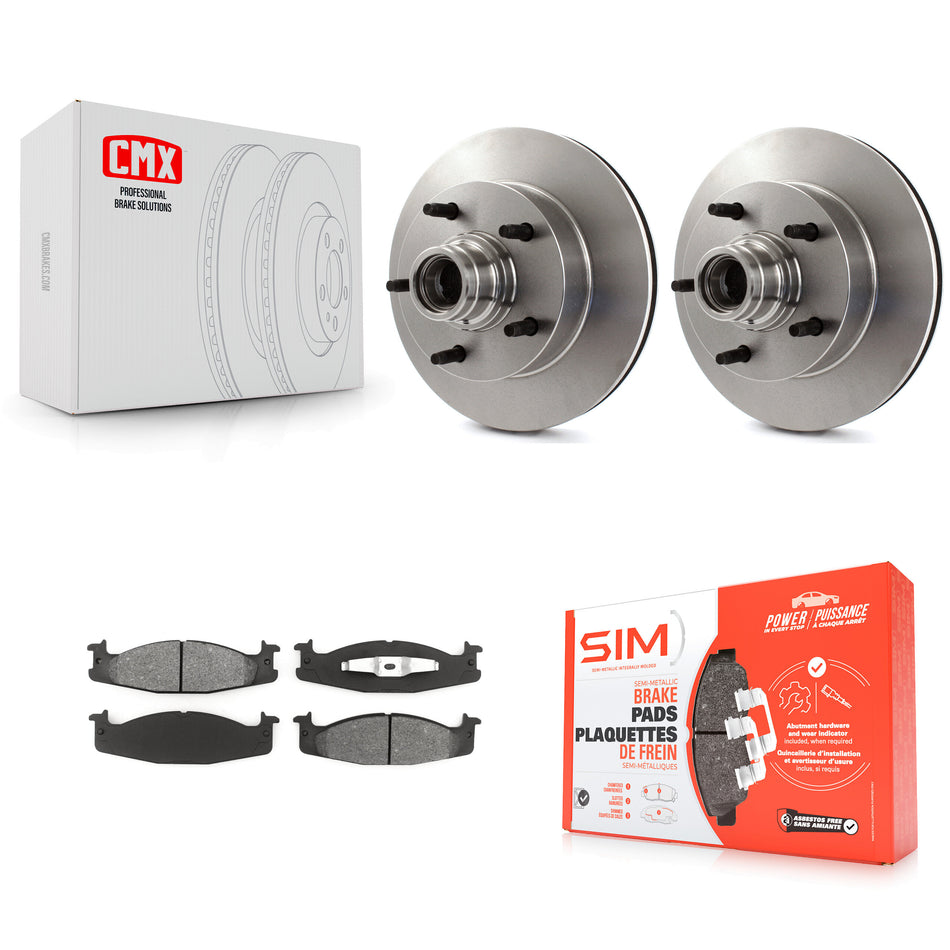Front Disc Brake Rotors Hub Assembly And Semi-Metallic Pads Kit For Ford F-150 E-150 Econoline K8S-100696
