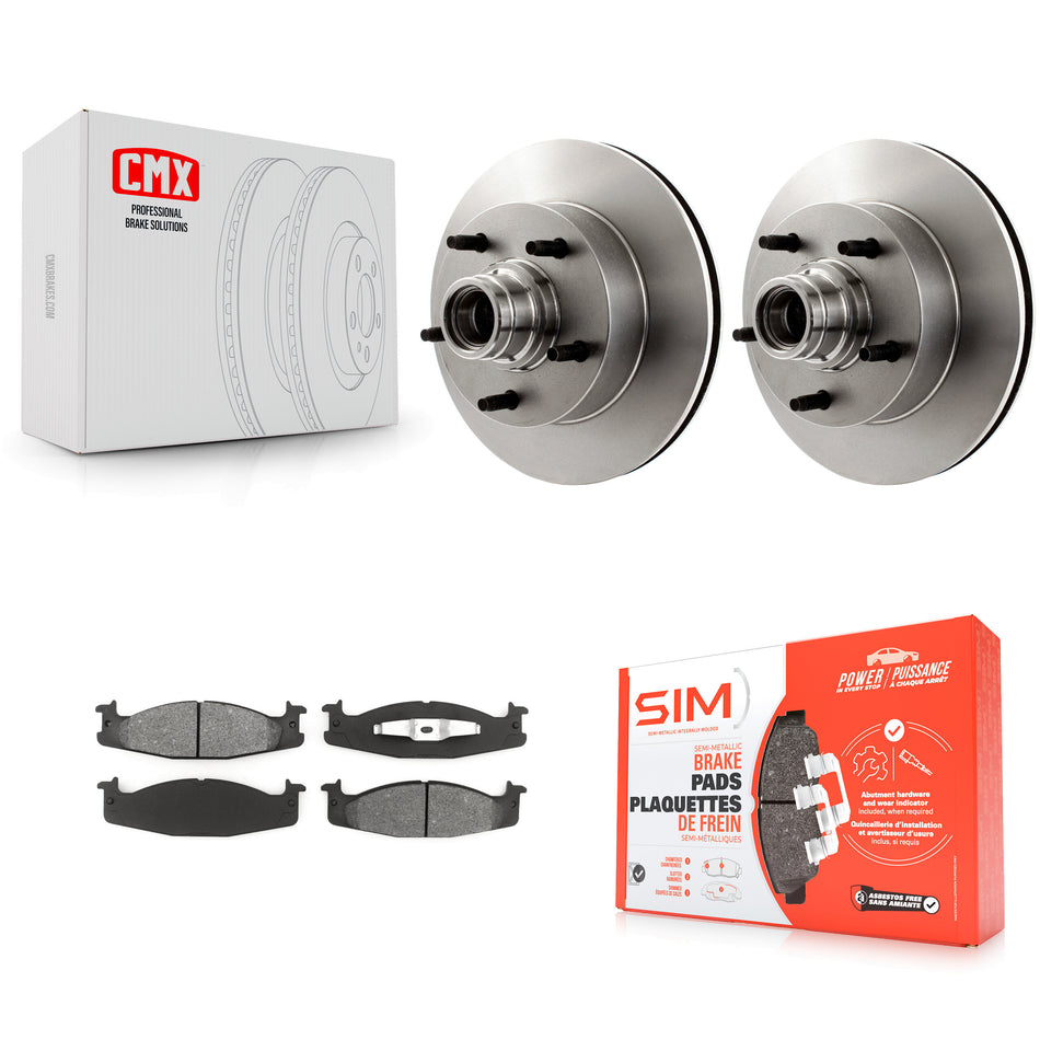 Front Disc Brake Rotors Hub Assembly And Semi-Metallic Pads Kit For Ford E-150 Econoline Club Wagon K8S-100697