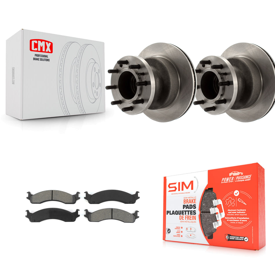 Front Disc Brake Rotors Hub Assembly And Semi-Metallic Pads Kit For Ford E-350 Super Duty Econoline Club Wagon E-450 K8S-100702