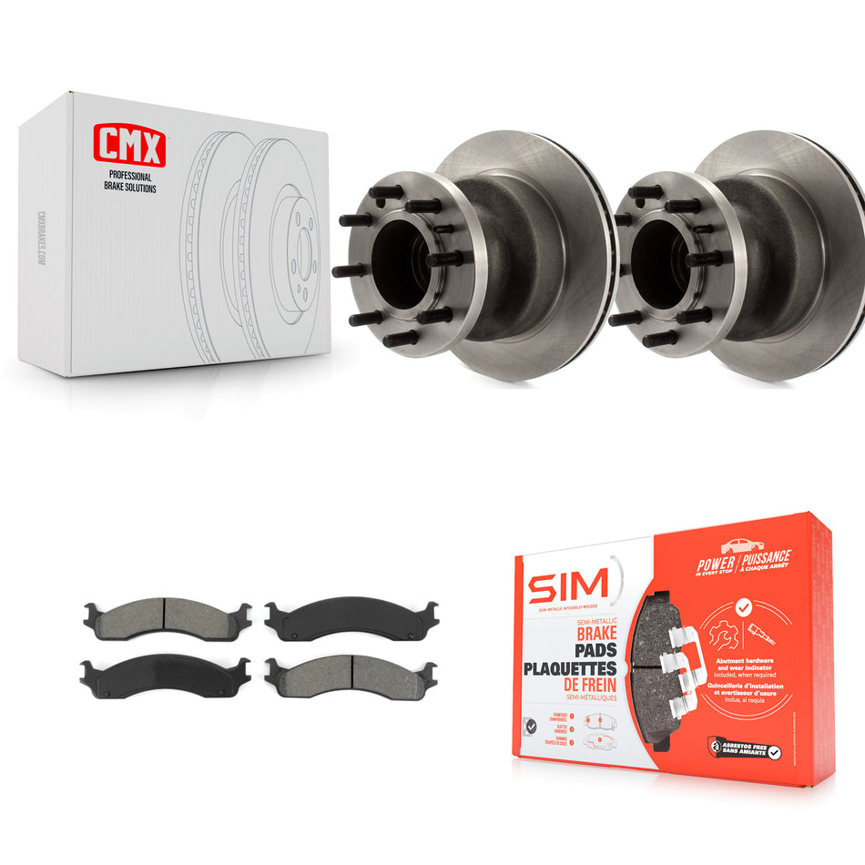 Front Disc Brake Rotors Hub Assembly And Semi-Metallic Pads Kit For Ford E-350 Super Duty Econoline Club Wagon E-450 K8S-100702