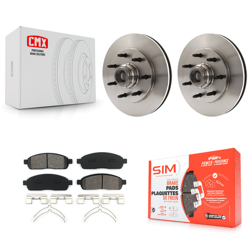 Front Disc Brake Rotors Hub Assembly And Semi-Metallic Pads Kit For 2004 Ford F-150 RWD With 7 Lug Wheels 11th Digit Of Vin Is C K8S-100708