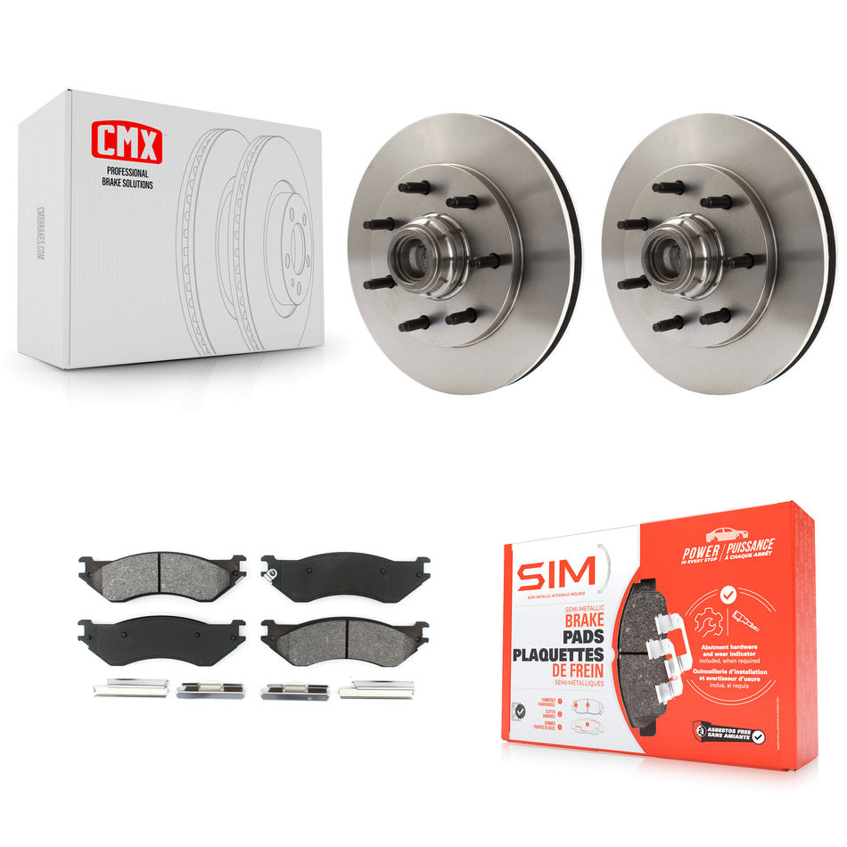 Front Disc Brake Rotors Hub Assembly And Semi-Metallic Pads Kit For Ford F-150 F-250 HD Heritage K8S-100709