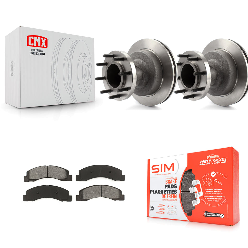 Front Disc Brake Rotors Hub Assembly And Semi-Metallic Pads Kit For Ford F-350 Super Duty K8S-100712