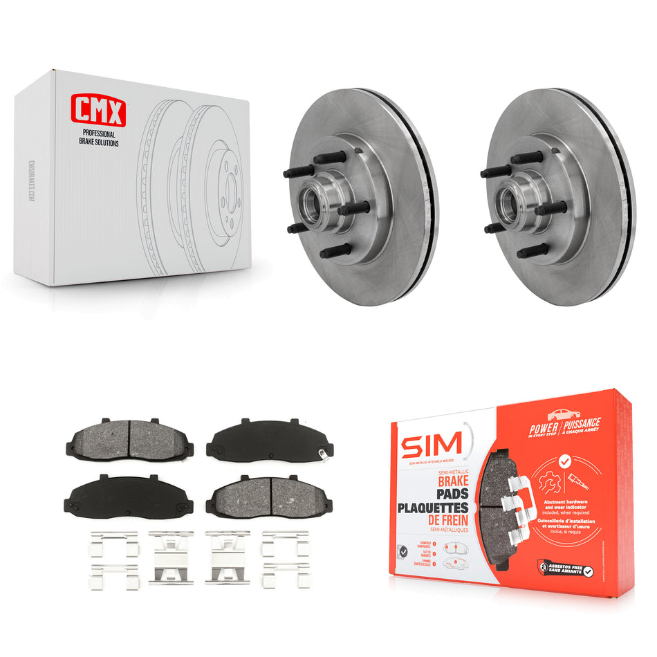 Front Disc Brake Rotors Hub Assembly And Semi-Metallic Pads Kit For 2002-2003 Lincoln Blackwood K8S-100717